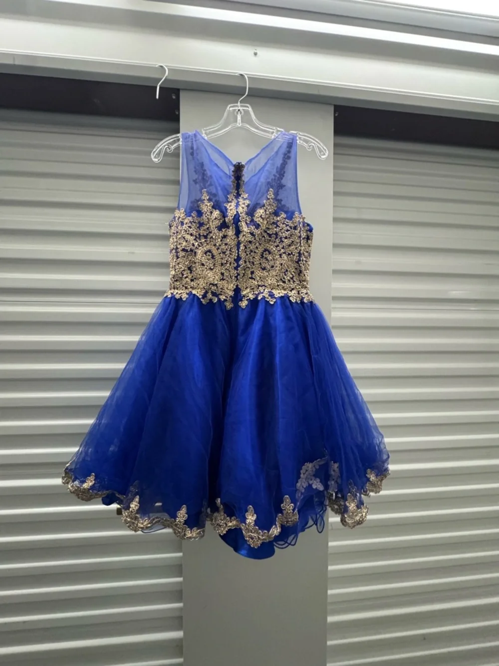 Royal Blue Gold Lace Fit & Flare Party Dress - Size M - Picture 7 of 9